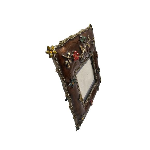 Vintage 1990s Brown Enamel Floral Picture Frame 5.75 X 5" - Picture 2 of 4